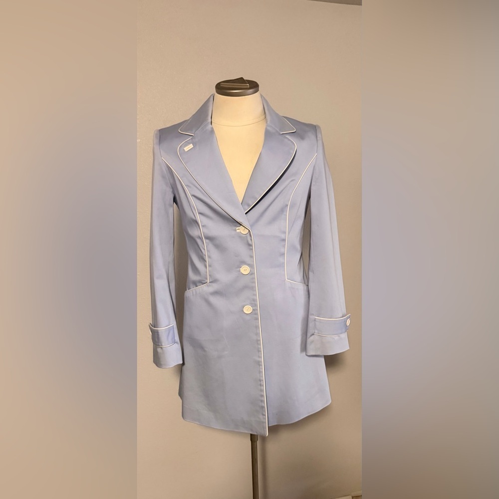 Georgiou Studio Sky Blue Women's Blazer with White Piping Size 8